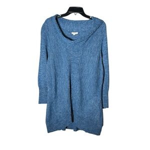 Eileen Fisher Sweater 1X Wool Silk Linen Cowl Neck‎ Long Sleeve Blue #K1-6